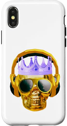 Hülle für iPhone X/XS Gold Skull DJ Kopfhörer Music Festival Fun Rave, Kinder Erwachsene