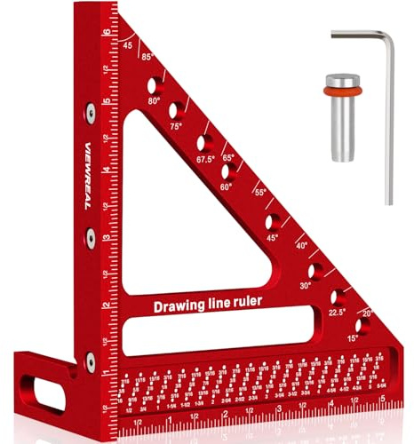 ViewReal Large Carpenter Square 6.5''x5.79''Protractor Ruler with 3D Multi-Angle Measuring and Scribing Features with Anti-Lost Pin for Accurate Woodworking & Construction