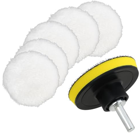 5Pcs Car Polishing Pads Wool Professional Polishing Pads for Drill, Polishing Buffing Pads with M10 Drill Adapter and Hex Shank Bit Adapter Drill Polishing Kit(80mm)