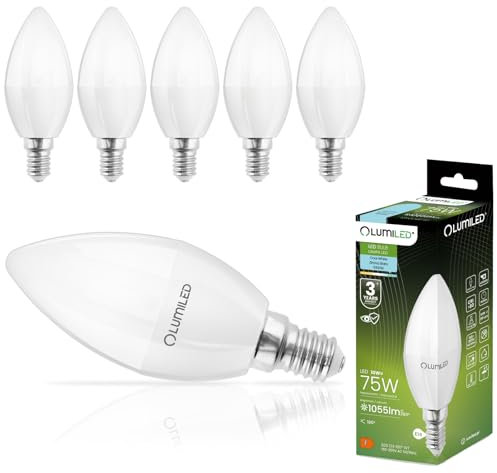 Lumiled B35 E14 LED Lampe 10W (ersetzt 75W), 1055 Lumen, Kerze Milch Glas Leuchtmittel in Kerzeform 6500K Kaltweiß Birne Lampen 180° Grad Abstrahlwinkel Glühbirnen Kerzenbirnen 6er-Pack