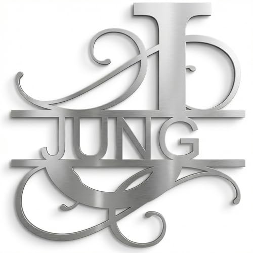 Jung Edelstahl Design Monogamm V2A Edelstahl Türschild personalisierbar- Deko Schild - mit Ihrem Namen individuell ausgelasert - alle Buchstaben - verschiedene Größen (Edelstahl)