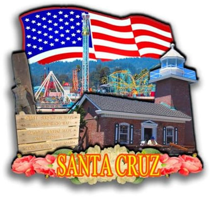 Kühlschrankmagnet, Motiv: Santa Cruz, Kalifornien, USA, 3D, Holzhandwerk, lustig, Stadt, Reise, Souvenir, Sammlung, Zuhause, Küche, Büro, Dekoration, Geschenke
