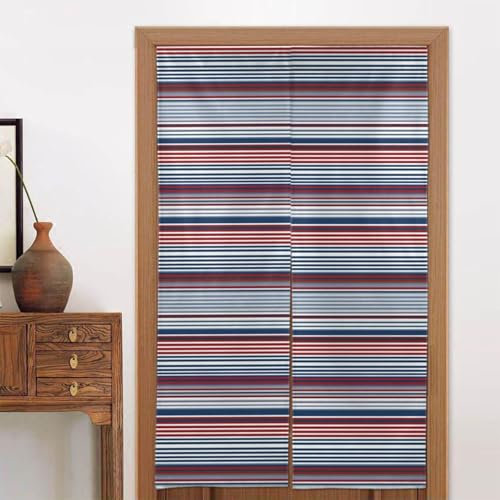 FUkker Insulated door curtains printed door curtains two pieces of consistent pattern partition bedroom balcony door curtain kitchen door curtain Red Blue White Gray Stripes,34inx56in