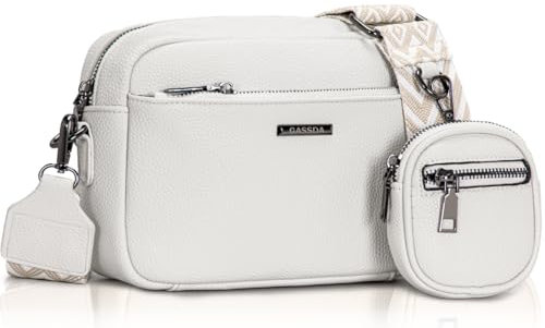 GASSDA Umhängetasche Damen PU Leder Crossbody Bag Handtasche Damen Kleine Taschen mit Abnehmbarem Schultergurt (Weiß)