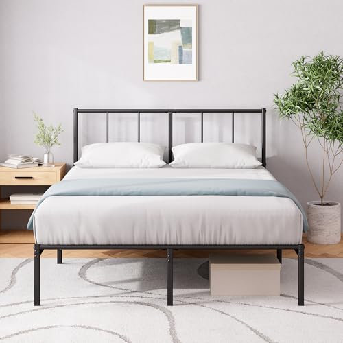 ZINUS Justin Double Bed Frame – Bed 190x135 cm – 35cm Height – Metal Bed Frame with Headboard – Platform bed frame with steel slat support – Modern Design - Easy Assembly – Black