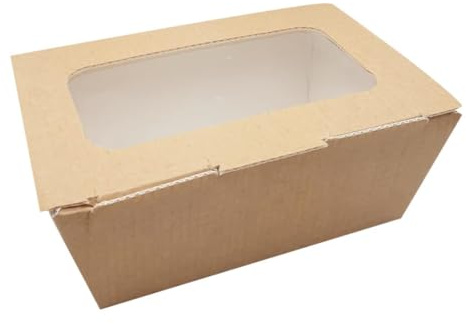 Huhtamaki Taste Small Food to Go Box (with Window) (Pack 360) | Clear view window showcases food presentation, preventing spills during transport in busy commercial catering setups.