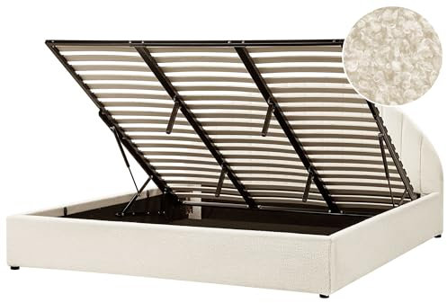 Beliani Minimalist Storage Ottoman Bed EU Super King Size 6ft Boucle Modern Off-White Chadenet