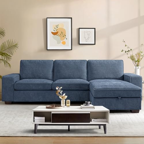 MEROUS Convertible Sektional Sofa Couch mit Chaise Lagerung, Moderne L-förmige Reversible Design, komfortable Chenille Stoff, abnehmbare Kissenbezüge USB Typ-C Ports für Wohnzimmer(Blue)