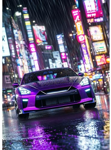 MAXBYE DIY Diamond Painting Lila Sportwagen, 5D Cyberpunk Stil Diamond Painting Kit für Erwachsene, Diamant Art Kunst Malerei Stickerei Set für Anfänger, Diamant Malerei für Haus Dekoration 30x40 cm
