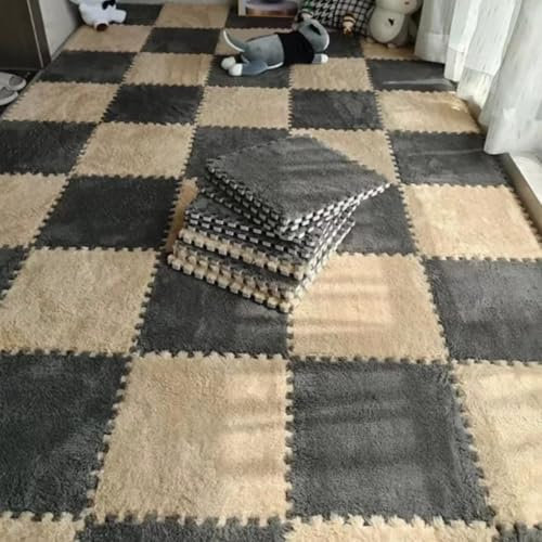 10Pcs Interlocking Crawling Mats for Hard Floor, Warm Soft Floor Mats for Livingroom Nursery Playroom, Chair Carpet, Musical Instrument Area Rug, Pet Nest Mat (Grey Beige)