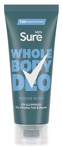 Sure Men Ocean Rush Whole Body Deodorant Men's Deodorant Cream with a herbal & woody fragrance for 72 hour odour control 75 ml