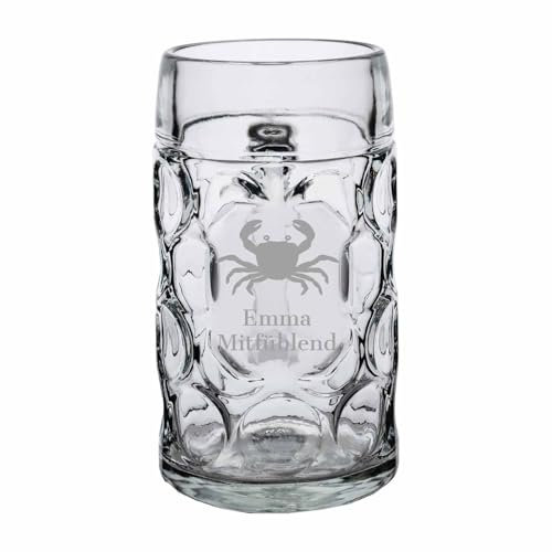 LUXENTU Personalisierter Maßkrug mit Sternzeichen, 1 Liter, Gravur mit Motiv & Wunschtext, Bierkrug als persönliche Geschenkidee zum Geburtstag & Vatertag, Spülmaschinengeeignet