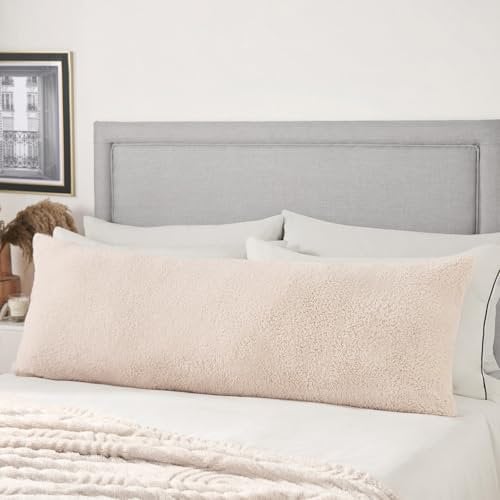 OHS Bolster Pillow Teddy, Soft, Comfy Cosy Teddy Fleece Bolster Pillow for Neck, Back & Maternity Support Home Decor Sofa Living Room Bedroom - 137cm