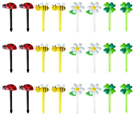 24 Stück Piekser Fingerfood Kinder,Bento Zubehör,Obstgabeln Brotdosen,Spieße Kinder Brotbox, Mini Sonnenblume Food Picks für Desserts Obst Mittagessen Party