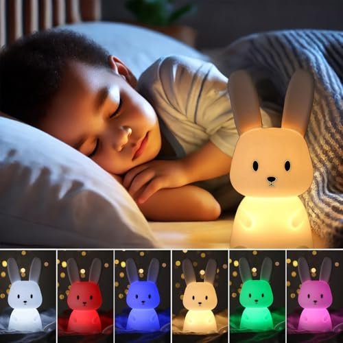 Playtastic Nachtlicht Kinder Touch: Akku-Silikon-Nachtlicht Hase für Kinder, RGBW, dimmbar, USB (Kinderschlafzimmer, LED Tier, Akkus)