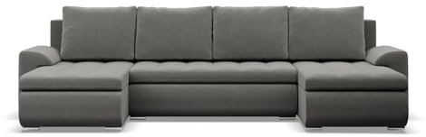 Mebligo - Ecksofa mit Schlaffunktion und 3 Bettkasten FORESTA 302x89x159 (BxHxT) Hellgrau - Couch U Form, Sofa im Sitz: Wellenfeder + Schaumstoff, Sofas & Couches, Eckcouch