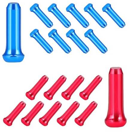 Qrity 20PCS Bike Cable End Crimps, Bike Brake Cable Caps, Bicycle Shift End Cover, Aluminum Alloy Bike Cable Caps for Mountain Bicycle Road Bike, Blue and Red
