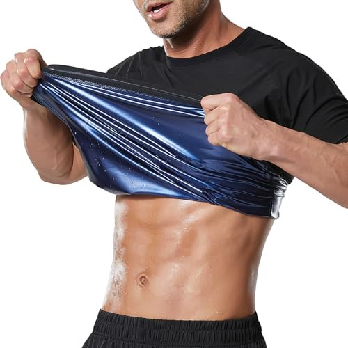 Towintec Camicia da sauna da uomo a maniche corte tuta termica che intrappola il calore t-shirt perdita di peso abiti caldi sport palestra allenamento shapewear, Blu, Large