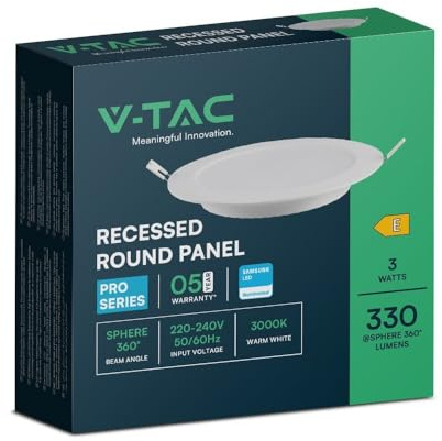 V-TAC LED-Mini-Panel - Samsung - Hinterleuchtete Einbauleuchten - IP20 - Weiß - 3W - 330 Lumen - 3000K