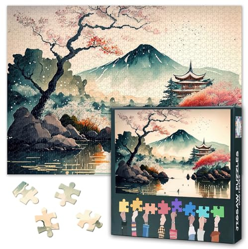 Japanische Landschaft 1000 Stück Puzzle für Erwachsene, Erwachsene Puzzle Stücke Entspannend und Spaß Aktivität Mount Fuji Herausfordernde Familie Aktivität Spiel Geschenk für Freunde 27.5x19.6