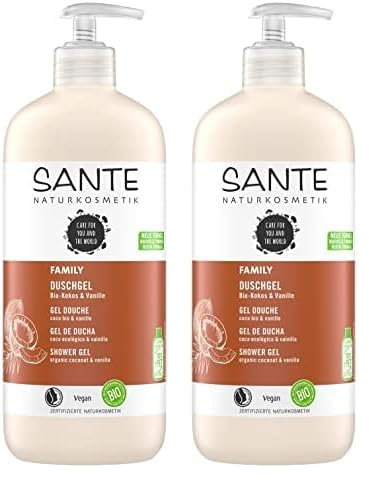 SANTE Naturkosmetik Pflegendes Duschgel mit exotischem Duft, Duschpflege für geschmeidige Haut in Familiengröße, Mit Bio-Kokosnuss und Bio-Aloe Vera, Family Duschgel, 1 x 950 ml (Packung mit 2)