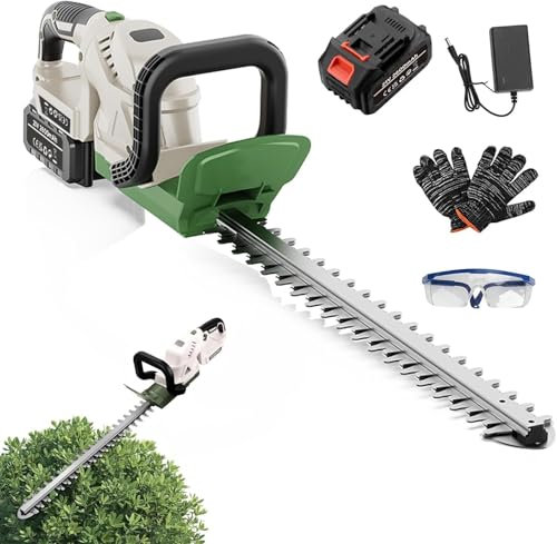 TWZ Hedge Trimmer Cordless with Battery and Charger, 21V 2600mAh Rechargeable Electric Bush Trimmer Lightweight Shrub Hedge Cutter, 51cm Cutting Length 16mm Tooth Opening, with Power Display