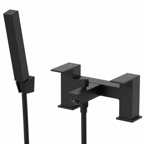 Architeckt® Ibbardo Bathroom Bath Shower Mixer Tap Handset Hose Attachment Square Twin Lever Handle for Bathtub Modern, Black