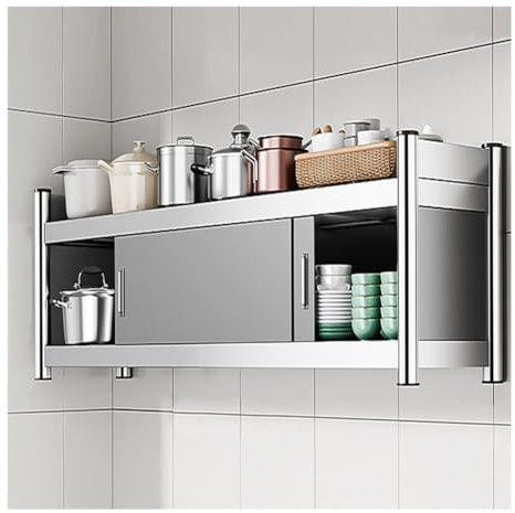 Scaffale per armadio da cucina in acciaio inox resistente con porta scorrevole per ristoranti e hotel, grigio 60 x 35 x 40 cm, soluzione per armadio da parete