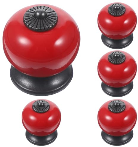 Healifty 5pièces Lot de Poignées Ronde Céramique Rouge Boutons pour Porte et Tiroir de Placard Dimensions avec Vis Métal