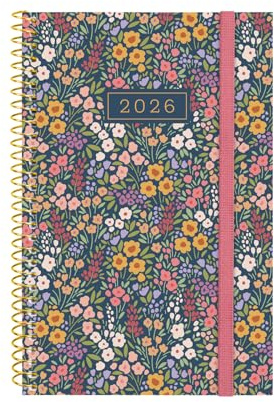 Finocam Spiralkalender 2026, Woche auf 2 Seiten, horizontale Darstellung | Januar – Dezember (12 Monate) | Jahreskalender 2026 | Polypropylen-Einband Spirale Design Collection – Flora – Französisch