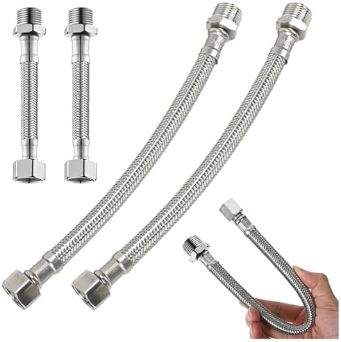 Jiavlyx 4 Pièces Tressé Acier Inoxydable Rallonge Lavabo Tubes, 10/30cm Tuyaux De Raccordement Flexibles Robinets, 3/8 Tuyau Blindé En Tressé Acier Inoxydable, Pour Cuisine Salle De Bain