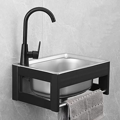 Évier de Cuisine en Acier Inoxydable, Évier Utilitaire Extérieur Professionnel avec Robinet Lave-Mains Mural et Porte-Serviettes Lave-Linge pour Buanderie de Garage