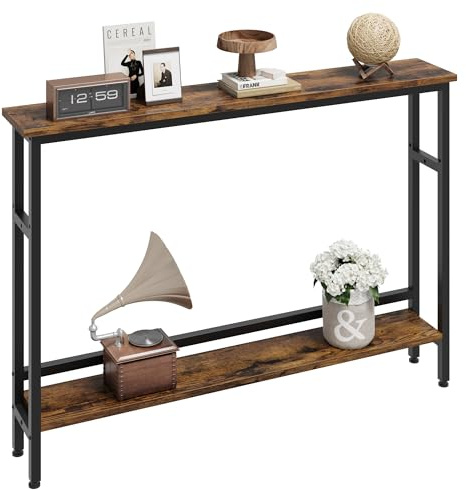 Garvee Table Console, Console d'Entrée 100x15x80 cm, Table d'Appoint Étroite à 2 Niveaux avec Étagères Ouvertes,Table de Salon Fine pour Salon, Couloir, Entrée, Cuisine