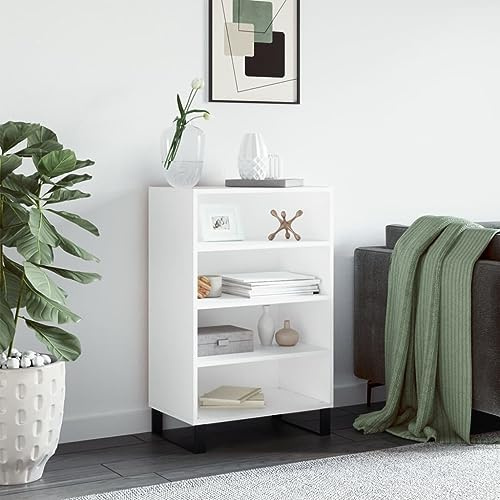 Hoopleep Hochwertiges Highboard Weiß 57x35x90 cm, Holzwerkstoff, langlebiger Schrank mit viel Stauraum, Metallfüße, ideal für Schlafzimmer und Wohnzimmer, Moderne Aufbewahrungsmöbel