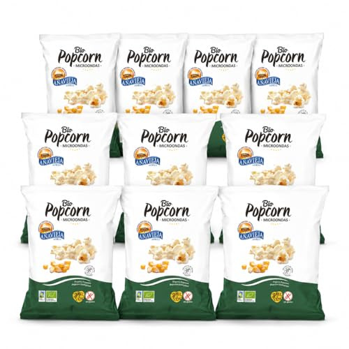 Pack 10x Palomitas de Maíz en Aceite de Oliva para Microondas 90g | Añavieja Bio | Ecológicas | Sin Aditivos | Snack Natural y Saludable | Listas en 3 Minutos
