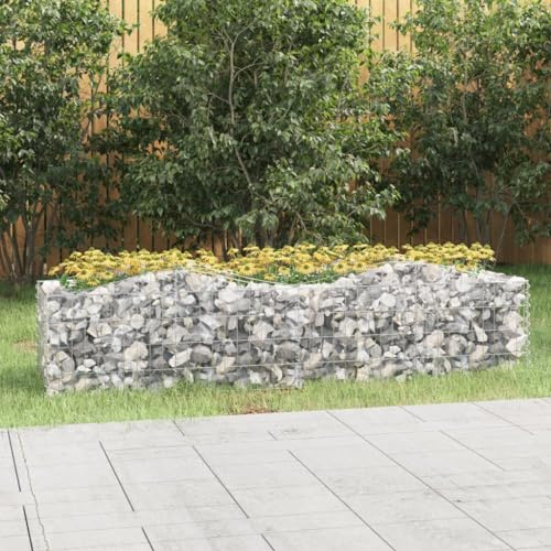 Mokuyary Jardinière surélevée en gabion avec arche surélevée - 200 x 50 x 50 cm - En fer galvanisé - En métal - Mur de pierre comme clôture de jardin - Grille de gabion comme brise-vue