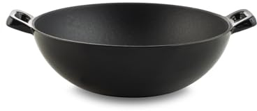 H&H Wok in Ghisa Smaltata 24 cm con 2 Manici – Compatibile con Induzione e Tutti i Piani Cottura