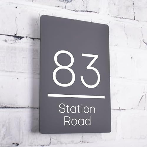 House Signs Direct Perspex Acrylic Door Sign Brescia, 14 x 20cm | Perspex plaque with bespoke address number and outdoor wall fixings, ideal for contemporary front doors.