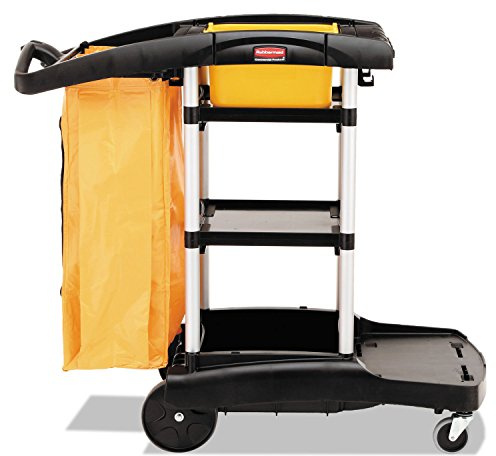 Rubbermaid Commercial Products Industrial High Capacity Storage Janitorial Cart with Wheels/Casters Two Caddies and Zippered Yellow Bag for School/Retail/Hospitality/Restaurant Black
