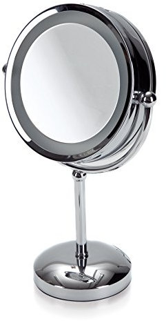 möve Mirrors Standspiegel mit 5fach Vergrößerung und Beleuchtung 22 x 42 cm aus Edelstahl, silver