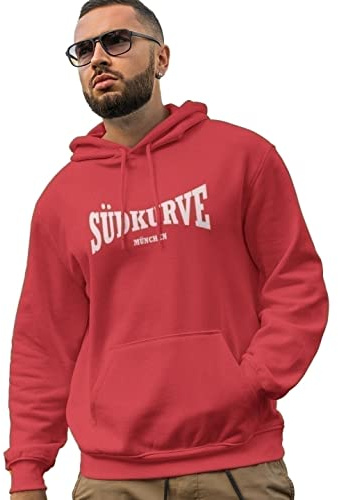 World of Football Herren Pullover Hoodie Südkurve München Bayern rot - S