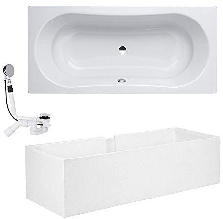 Stahl Badewanne Ella 180 x 80 weiß Wannenträger Ab- Überlaufgarnitur Emaille
