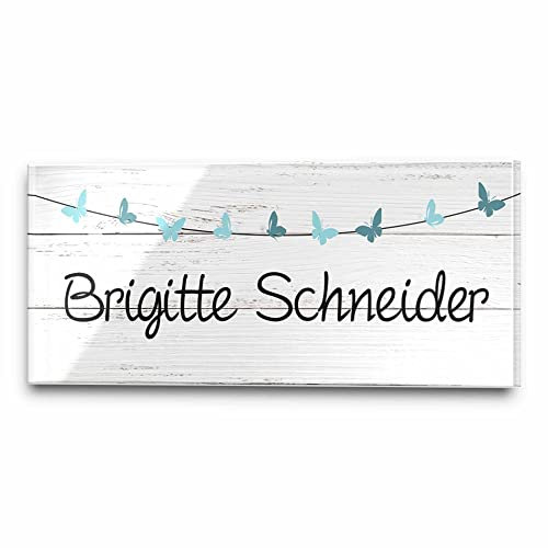 Edles Türschild mit Namen für die Haustür | Namensschild Briefkasten-Schild selbstklebend oder mit Bohrlöcher Klingelschild mit kratzfestem UV Druck | Größe ab 8x3,5 cm bunte Türschilder