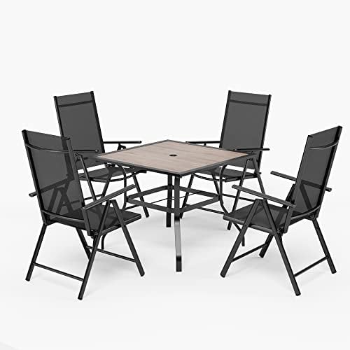 PHIVILLA 4+1 Terrassenmöbel Sitzgruppe Gartenstühle Tisch Klappstühle mit Aluminium 6X verstellbar mit 7, Balkonmöbel Gartenmöbel Sets