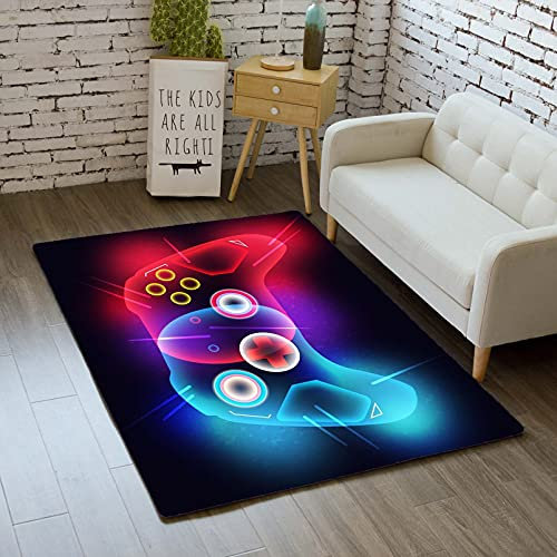 Carpet Bedroom Modern Gamer 3D Controller Teenage Child Boy Living Room Rug Non-slip Graffiti Game Console Decoration Carpet Black Purple Pink Flannel Soft Carpets (Color 4,120x160 cm)