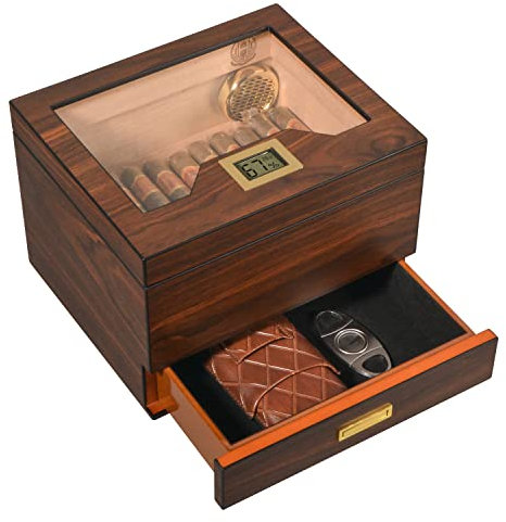 Volenx Humidor, Handgefertigter Humidor Zigarren mit Zigarrenschneider, Zedernholz Zigarren Humidor Set für 30-50 Zigarren, Tolle Geschenke für Männer (Keine Zigarren)