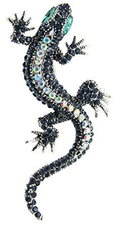 JUNYY Vintage Personalisierte Strasssteine Eidechse Gecko Brosche Anstecknadeln Tier Corsage Für Männer Frauen (Blau)