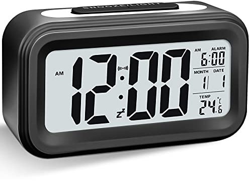 Larkumio Wecker Digital Ohne Ticken, Digitaler Wecker Batteriebetrieben Alarm Clock LED mit Licht Temperaturanzeige Snooze Kinderwecker Laut für Tiefschläfer Kinder Erwachsene, Schwarz
