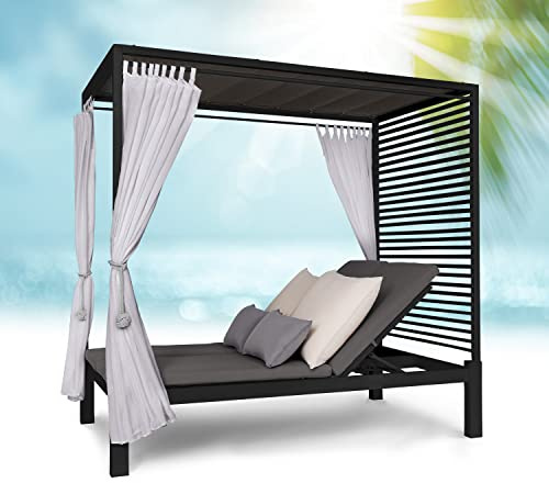 blumfeldt Cama Balinesa, Tumbona Doble Jardin Exterior Regulable y Respaldo Reclinable, Cama Jardin Exterior con Techo Solar, Tumbonas Dobles, XL Sunbeds, Tumbonas