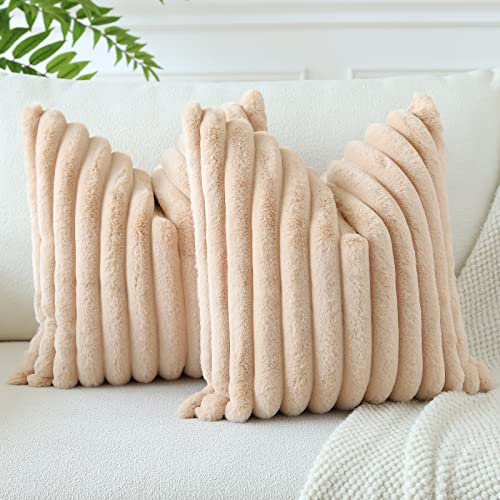 Soleebee 2er Set Plüsch Samt Kissenbezüge, Weiche Künstliche Pelz Dekorativ Kissenbezug Sofa Zierkissenbezüge Dekokissen Kissenhülle Set für Couch Schlafzimmer Zuhause Auto Dekor (60x60cm, Hellbraun)